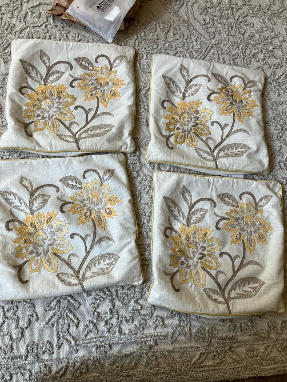 Pier 1 Floral Accent Pillow Covers in Yellow and Taupe